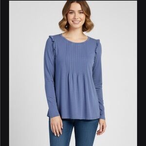 Aerie Indigo Long Sleeve Ruffle Top